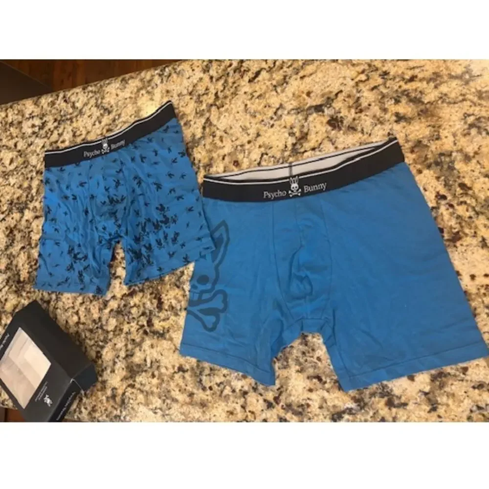Psycho Bunny Boxer Briefs Pack of 2 Underwear Blue Black Pima Blend NWT